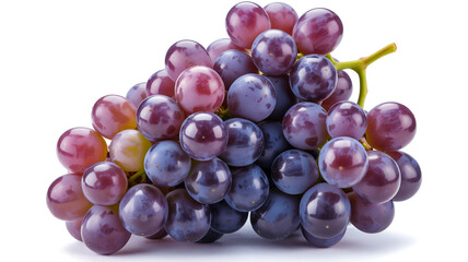 Fototapeta premium A close-up photograph of a fresh cluster of purple grapes against a pure white background.