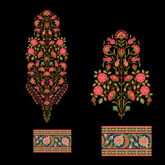 Abstract seamless color full paisley flower leaf bunch pattern