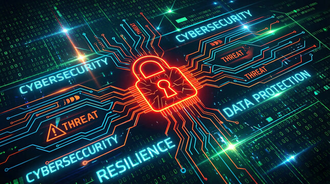 Cybersecurity data protection digital lock network security cyber threat resilience firewall encryption hacker malware computer internet - Powered by Adobe