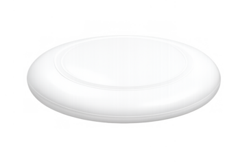 White flying disc or frisbee toy for ultimate sport and active recreation, spinning blank plastic mockup with empty copy space on transparent background