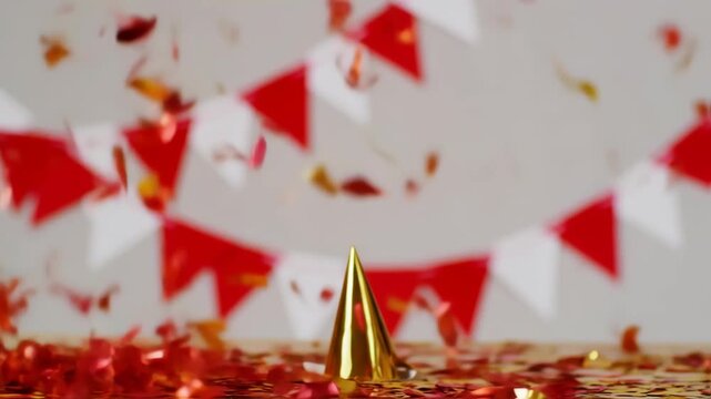 Festive Celebration - Party Hat, Confetti, and Bunting in Motion.