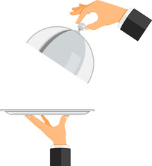 hands with tray and cover