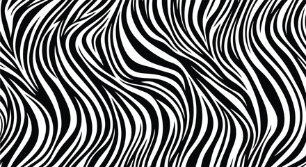 Abstract Zebra Stripe Seamless Pattern with Wavy Black and White Lines Animal Print Vector Background © Sumon Creative