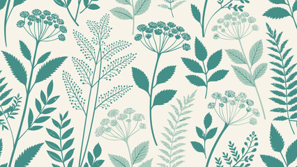 Fototapeta premium Elegant botanical pattern with green plants and flowers