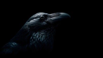 Obraz premium Mysterious Close-up Portrait of a Black Crow Against Dark Background