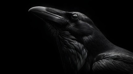 Obraz premium Mysterious Close-up Portrait of a Black Crow Against Dark Background
