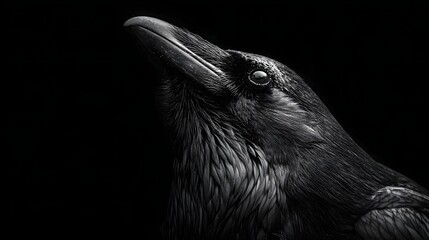 Obraz premium Mysterious Close-up Portrait of a Black Crow Against Dark Background