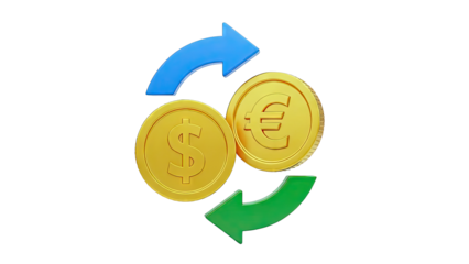 Dollar and Euro Exchange with Circular Arrows