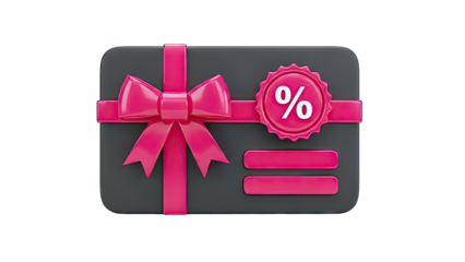 Gift Card with Pink Ribbon and Percentage Symbol