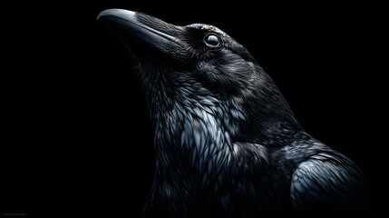 Obraz premium Mysterious Close-up Portrait of a Black Crow Against Dark Background