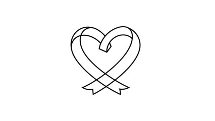 Ribbon heart shape simple outline illustration for love romance and charity concepts isolated on white background