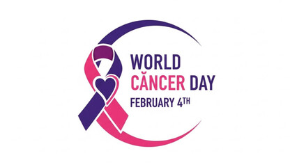 World Cancer Day ribbon with heart February 4th awareness symbol vector illustration for medical campaigns and support