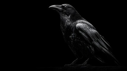 Obraz premium Mysterious Close-up Portrait of a Black Crow Against Dark Background