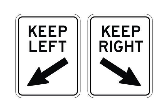 Professional Keep Left and Keep Right Traffic Signs Set - High Contrast Black and White Vector Road Directional Graphic