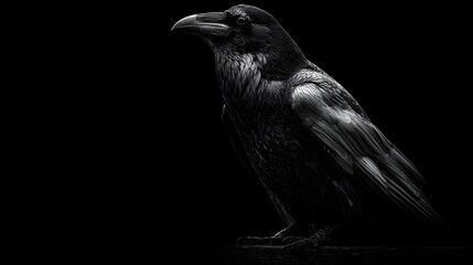 Obraz premium Mysterious Close-up Portrait of a Black Crow Against Dark Background