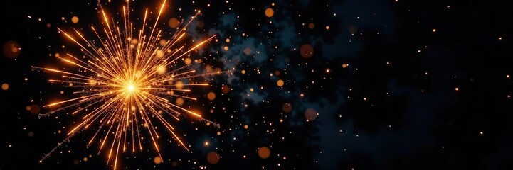 Golden firework explosion against a deep black Perfect for celebratory banners , image, gold
