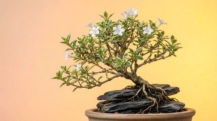Minimal green bonsai with twisted trunk artistic shape