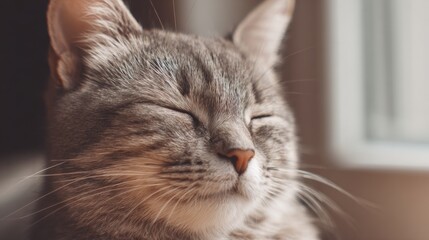 Serene cat soundly sleeping on a wooden table surrounded by a calm and inviting home atmosphere