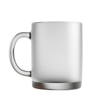 Frosted glass coffee mug with clear handle on a black background, perfect for customization