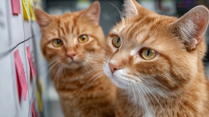 Two cats engaged in a playful interaction while looking at each other during a lighthearted strategy session