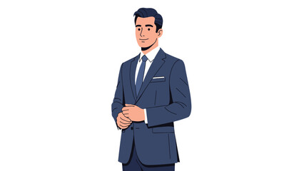 Confident businessman in a stylish blue suit and tie, smiling and posing professionally on a white background.