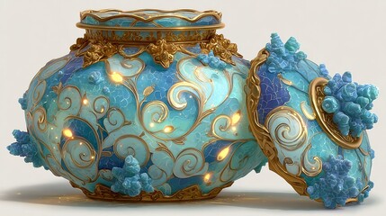 ceramic vase on blue background