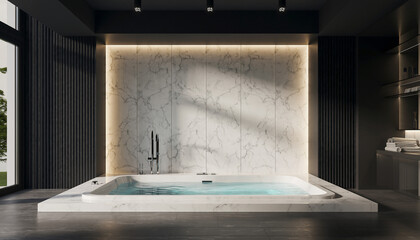 Luxury Jacuzzi Bathtub with Feature Wall &ndash; Modern Interior Spa 3D Render