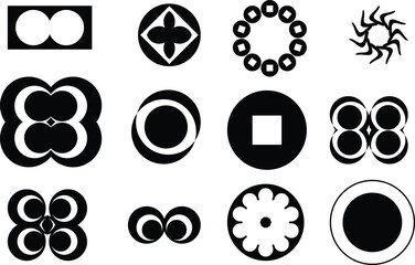 Minimalist Black Vector Emblem Set Geometric Circular Ornaments and Abstract Symbology