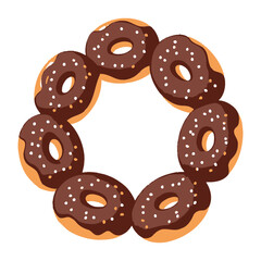 Donut Circle Shape Chocolate Icing Dessert Vector Isolated On White Background