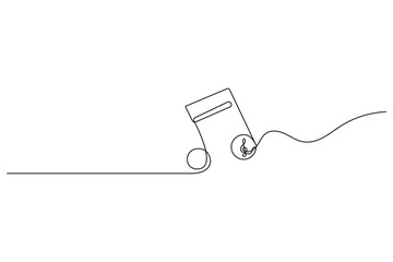 Continuous one line drawing of a musical note with a small treble clef