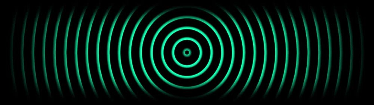 Teal Concentric Circles Wave Pattern on Black Background. Radio wave station signal animated. Radio waves signal animation.