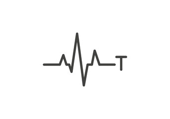 Vector Ilustration Minimalist Heartbeat Line with T Letter, Medical Symbol, Health Concept, Dark Gray Color.
