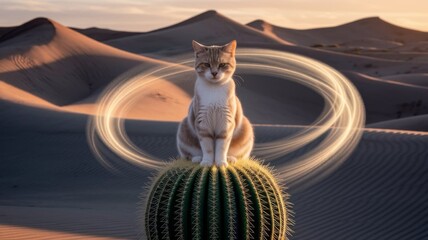 Zen Meditating Cat in Desert Sand
