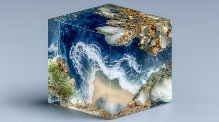 ice cube on blue background