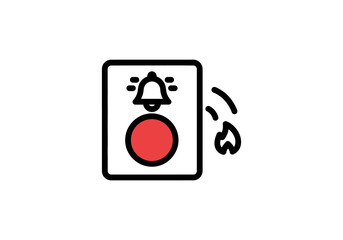 Vector Ilustration Minimalist doorbell icon with a prominent red push button and a ringing bell symbol, indicating activation.