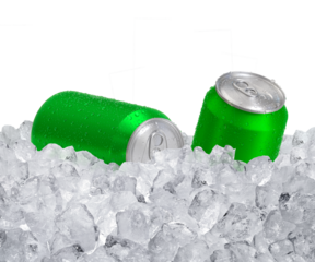 Can of cold beverage, ice cube a of juicy. Summer refreshing drink, transparent background