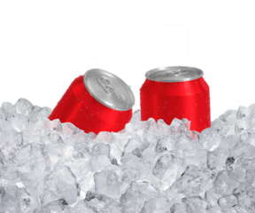 Can of cold beverage, ice cube a of juicy. Summer refreshing drink, transparent background