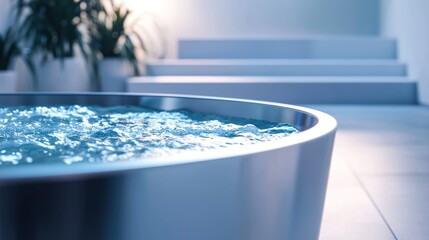 Modern bathtub with blue water