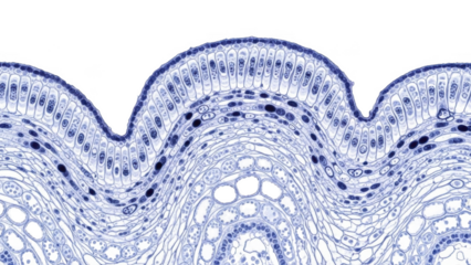 Microscopic view of blue stained biological tissue with cellular structures png isolated transparent background