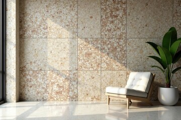 Elegant mixed-material wall; sandstone, marble, quartz, granite, terrazzo blend , tile, marble, quartz