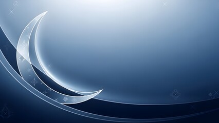 Elegant blue abstract background featuring a glass-textured crescent moon and decorative stars. A sophisticated, corporate-style design perfect for Ramadan or Eid greetings.