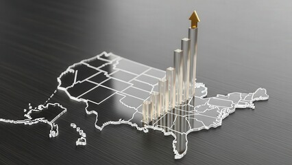 us economic growth visualization with metallic map and upward bars