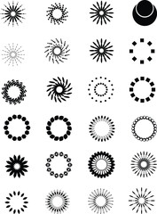Minimalist Black Vector Sunburst Set  Geometric Radial Patterns and Circular Ornaments