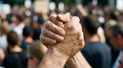 Detailed shot of the rough skin of a working man's hands expressing civic stance and freedom