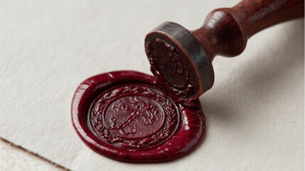 A red wax seal being pressed