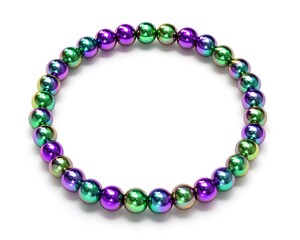 Obraz premium Colorful Beaded Bracelet in Green, Purple, and Gold Hue Variations