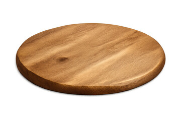 Round wooden cutting board showing natural wood grain texture for kitchen, food presentation, and mockup uses on transparent background