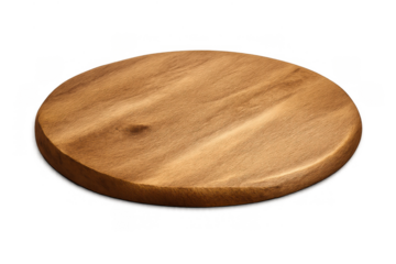 Round wooden cutting board showing natural wood grain texture for kitchen, food presentation, and mockup uses on transparent background