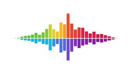 Colorful graphic illustration of a sound wave with multicolored bars on a white background.