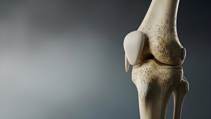 Detailed 3D rendering of a human knee joint showing bone structure and a modern artificial implant, representing orthopedic medicine and joint replacement technology